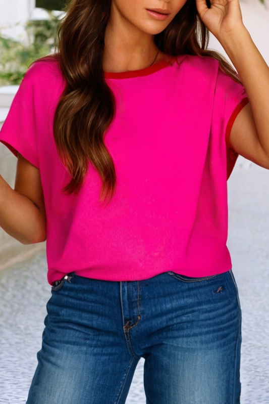 Hot Pink Short Sleeve Sweater