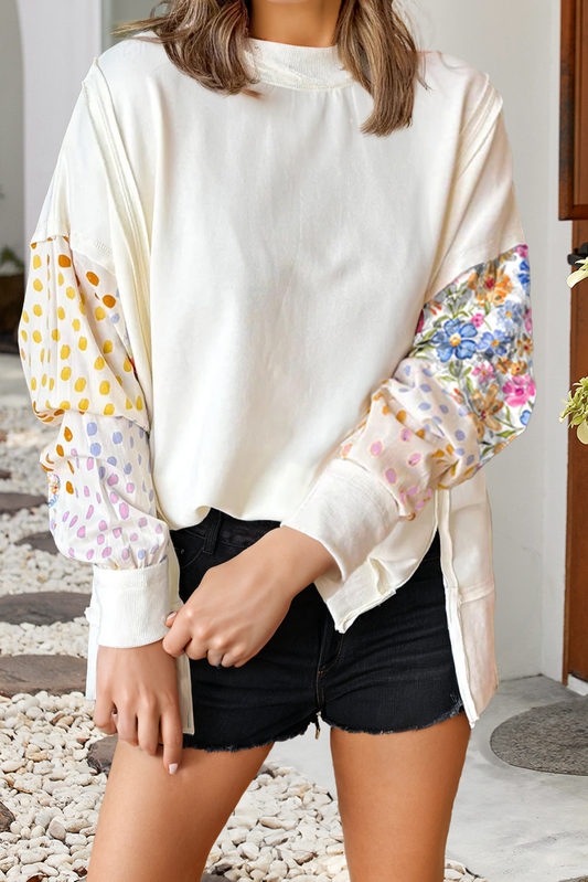 Floral Dotted Patchwork Sweatshirt