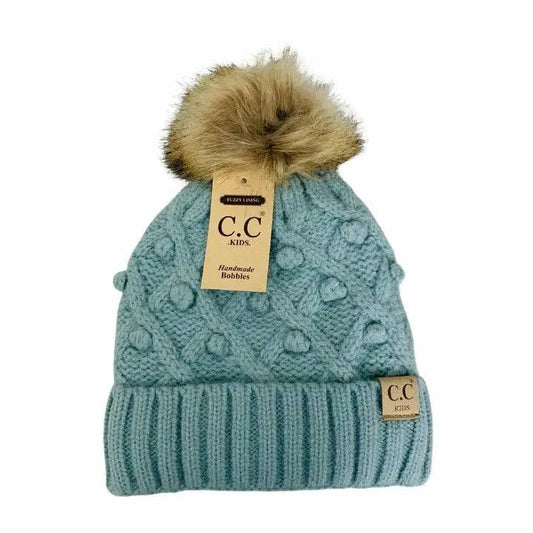C.C Kids Bobble Knit Faux Fur Pom Beanie