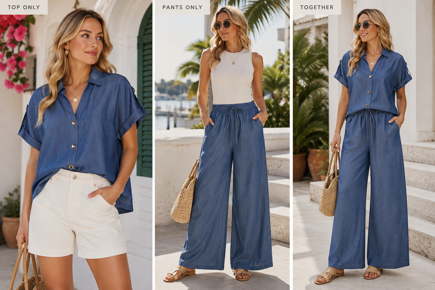She + Sky Blue Button-Down Blouse