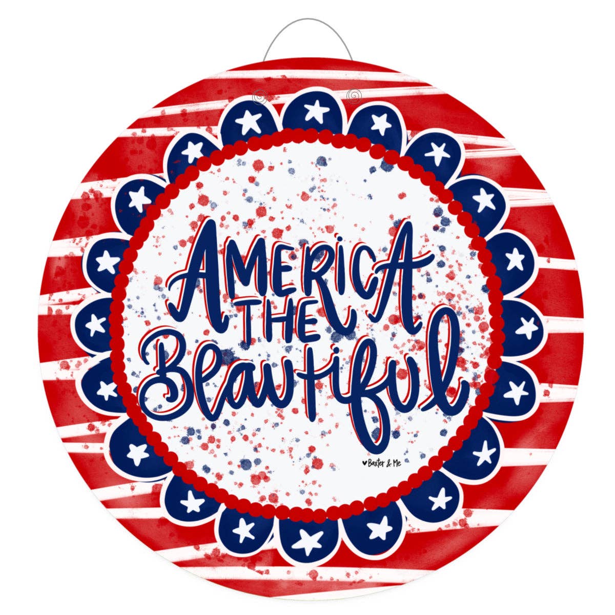 America the Beautiful patriotic door hanger on front door — UV-fade resistant summer porch decor