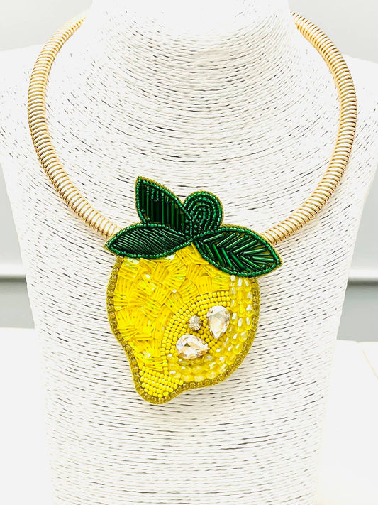 Sunny Lemon Beaded Statement Necklace
