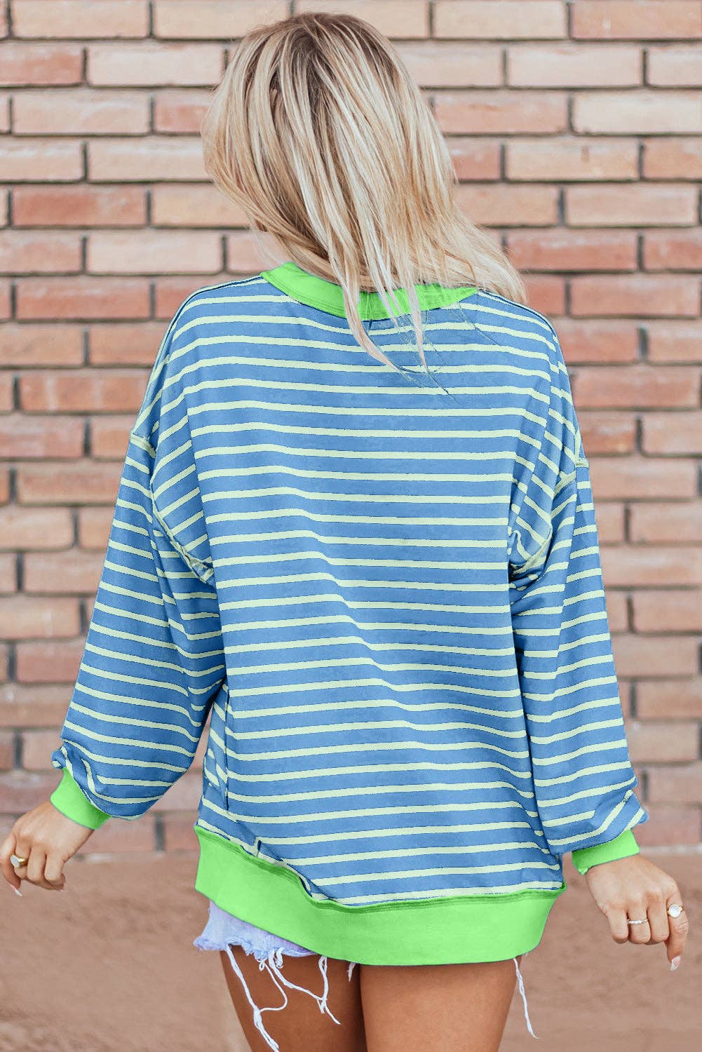 Pink Stripe High Low Sweatshirt