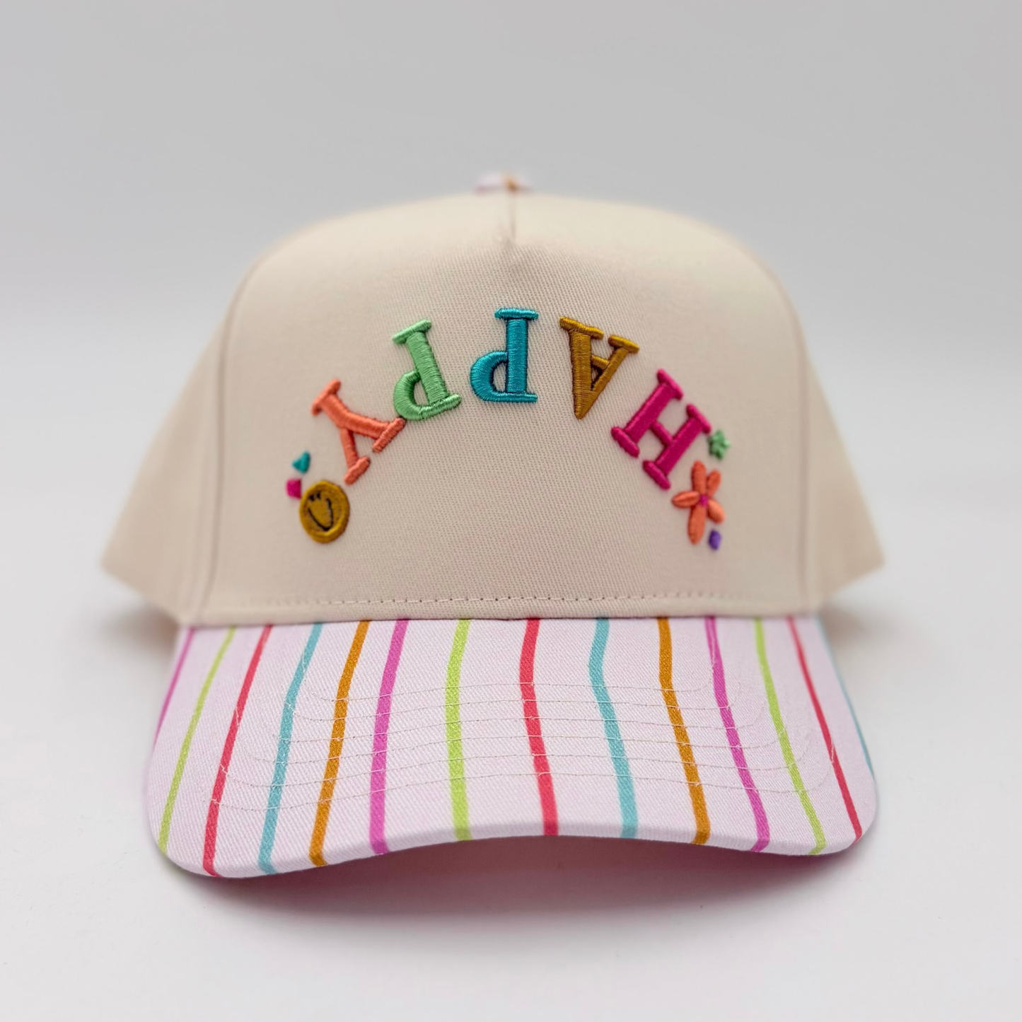 Happy Upside Down Embroidered Trucker Hat