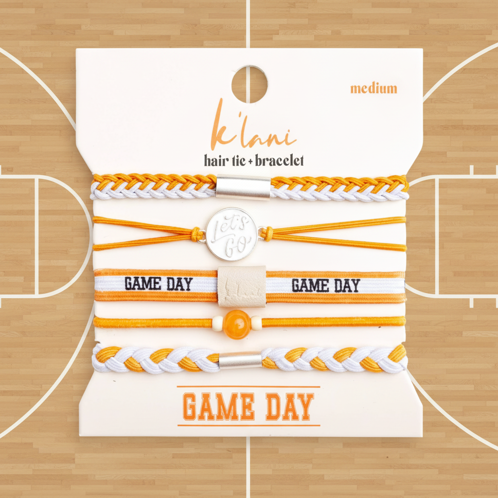 K'Lani Game Day Orange & White Hair Ties