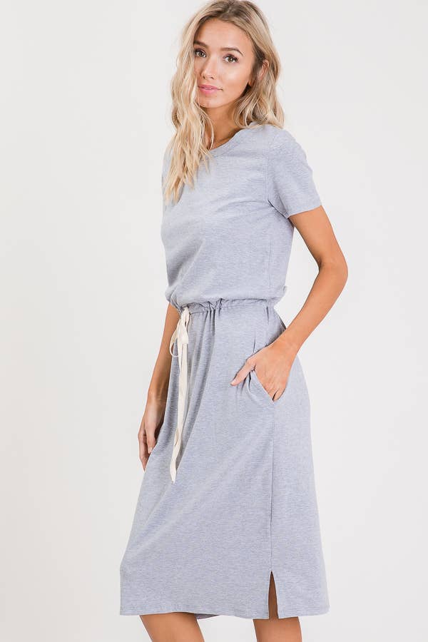 Drawstring Waist Side Pocket T-Shirt Dress