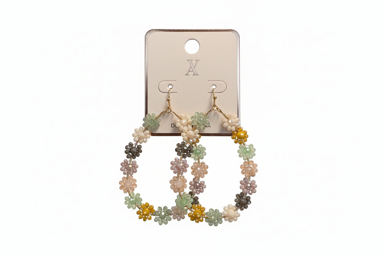 Beaded Floral Teardrop Earrings