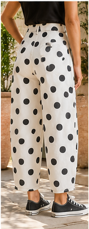 Oddi Ivory & Black Polka Dot Barrel Jeans