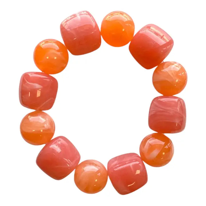 Coral & Pink Mixed Bead Stretch Bracelet