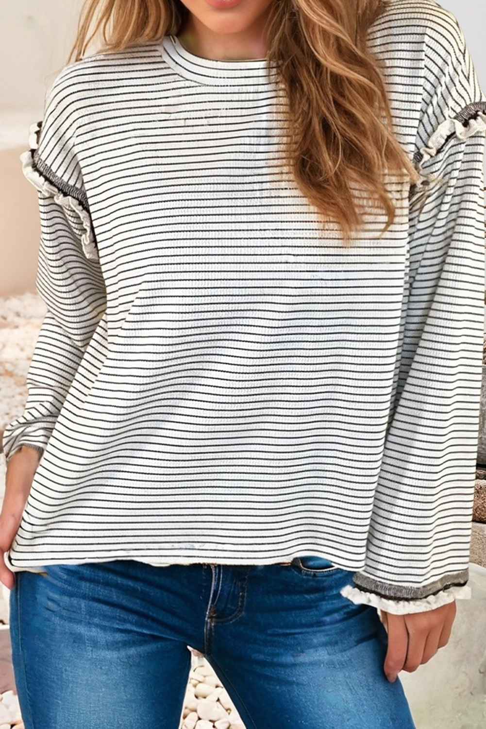 Striped Ruffle Trim Top