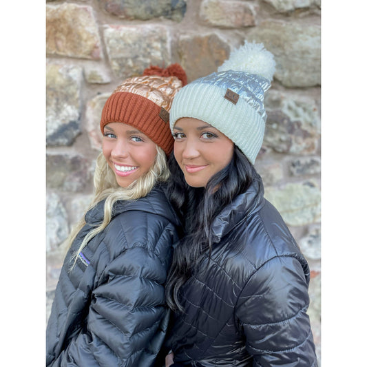 C.C Metallic Knit Pom Beanie