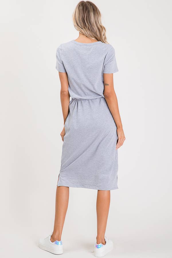 Drawstring Waist Side Pocket T-Shirt Dress