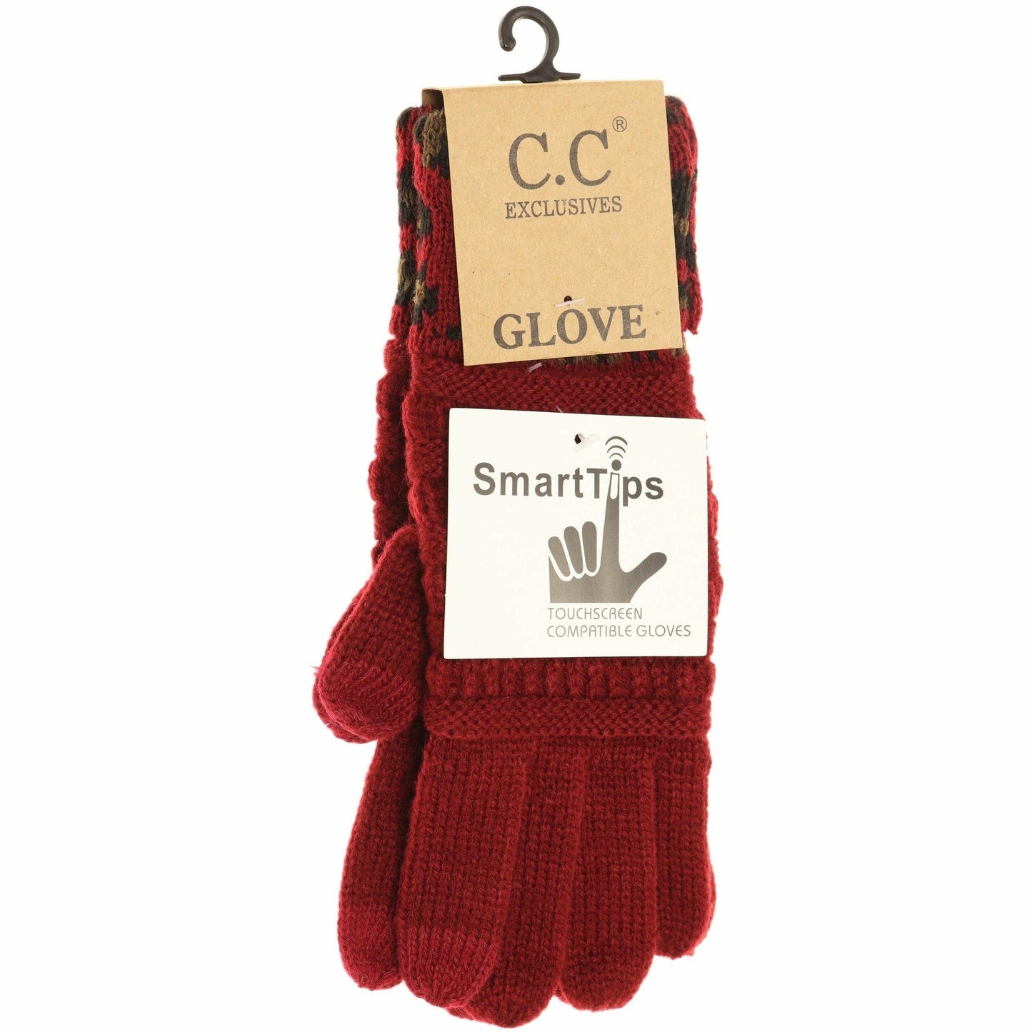 Solid Cable Knit Leopard Cuff CC Women's Gloves