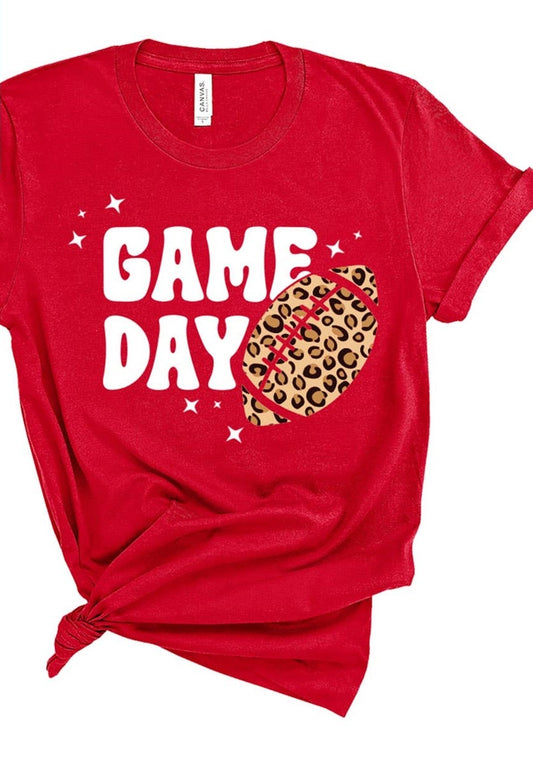 Game Day Leopard Football Red T-Shirt