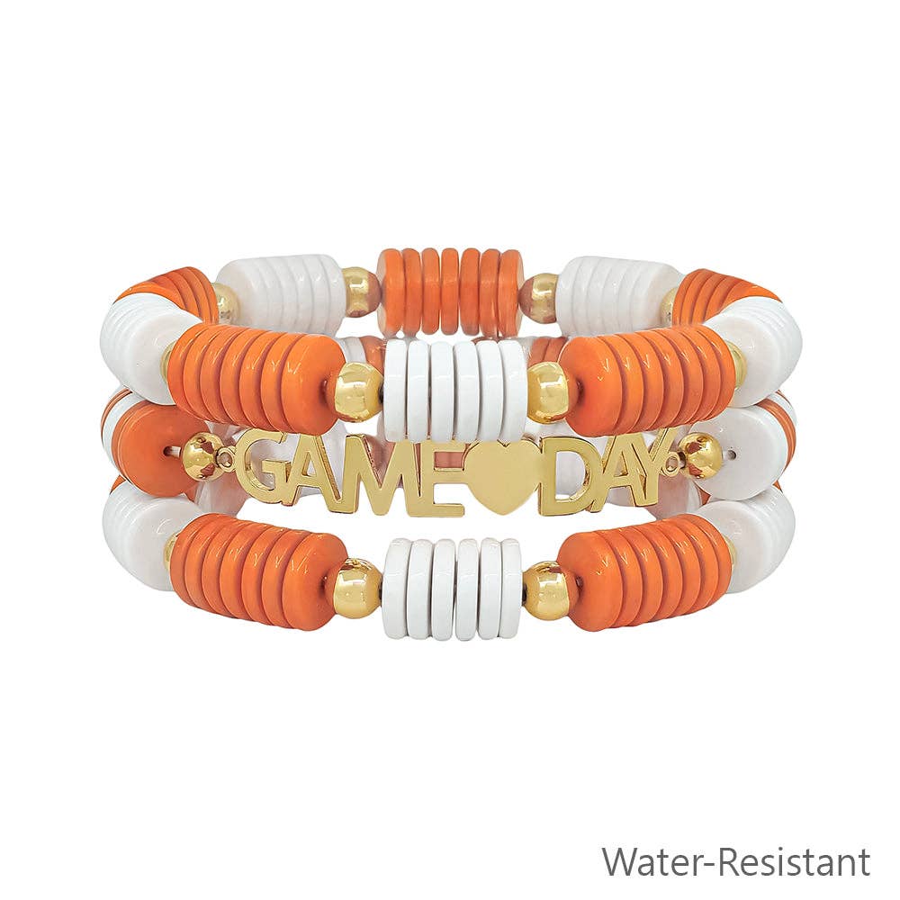 Tennessee orange and white water-resistant game day stretch bracelet set of three