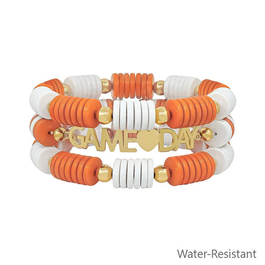 Tennessee orange and white water-resistant game day stretch bracelet set of three