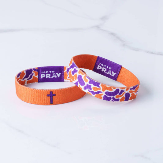 Versible Tap To Pray Wristbands - Team Camo - Orange & Purple