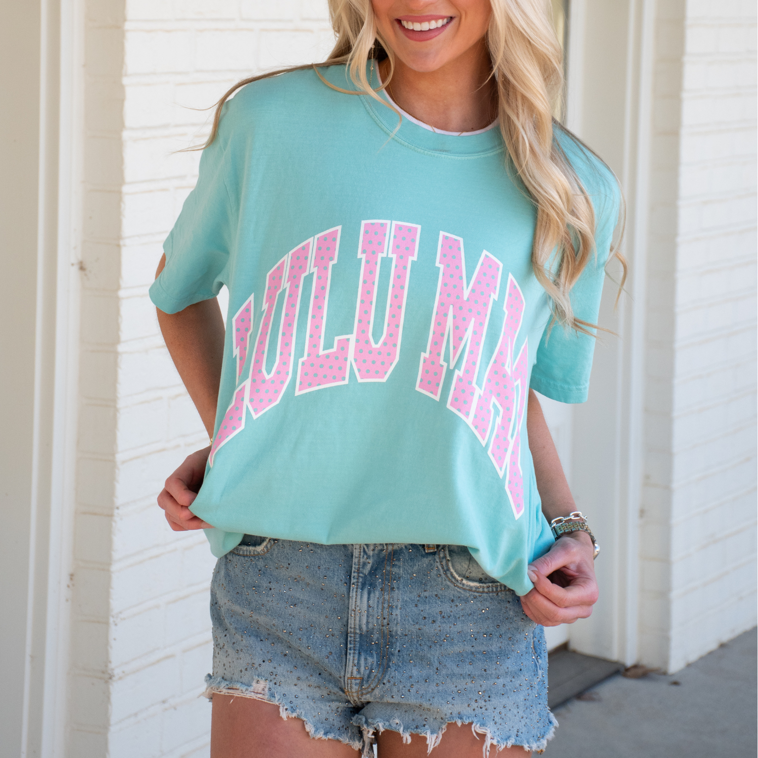 Lulu Mac Chalky Mint Polka Dot Comfort Colors Tee - soft relaxed-fit boutique graphic t-shirt