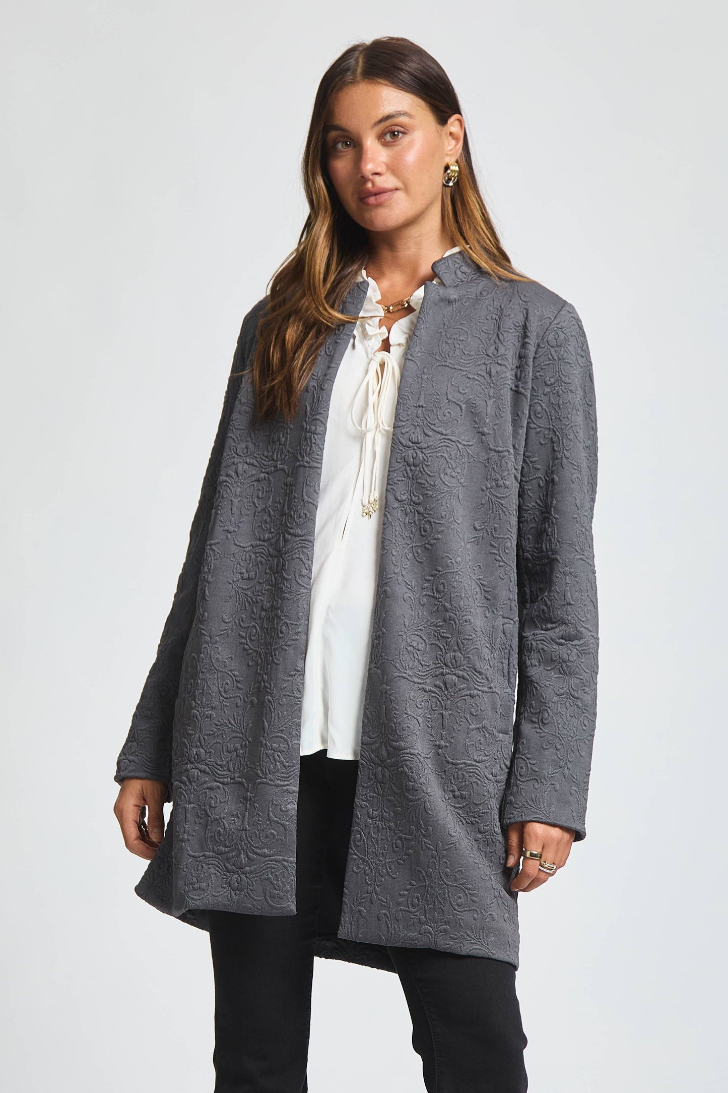 Dear Scarlett Elegant Jacquard Midi Coat