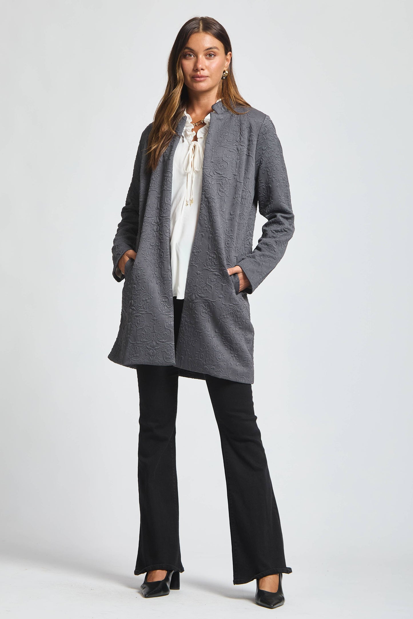Dear Scarlett Elegant Jacquard Midi Coat
