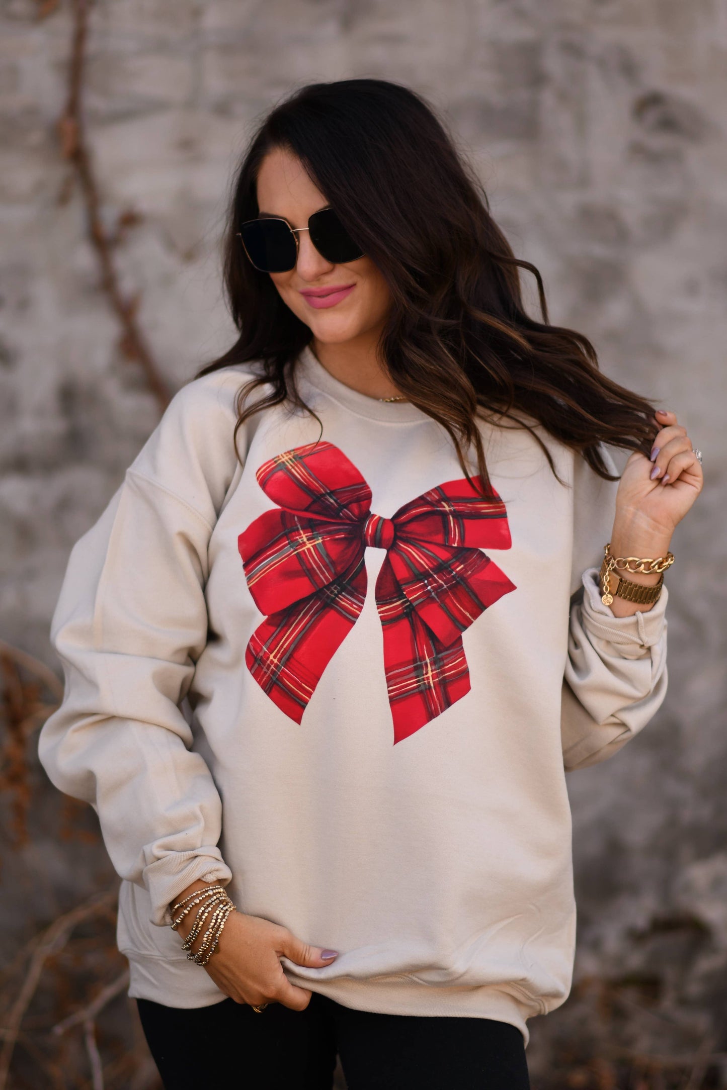 Plaid Holiday Bow Crewneck Sweatshirt