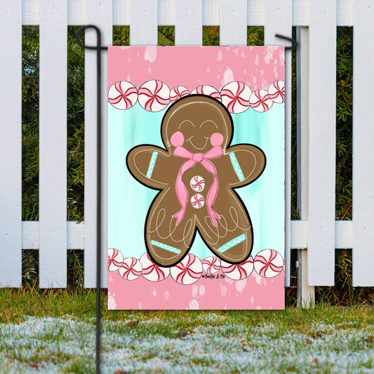 Pink Peppermint Gingerbread Garden Flag