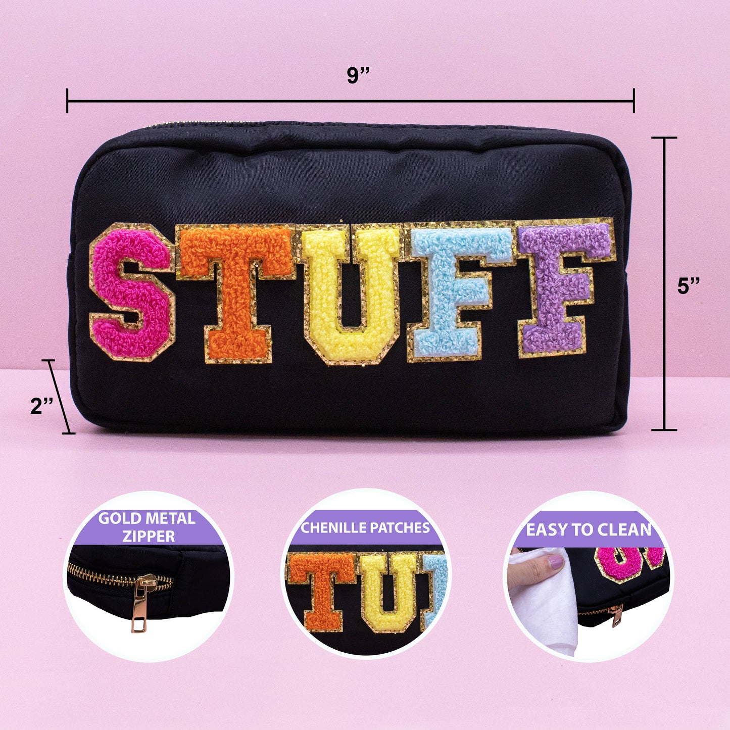 STUFF Chenille Letter Bag Travel Makeup Pouch