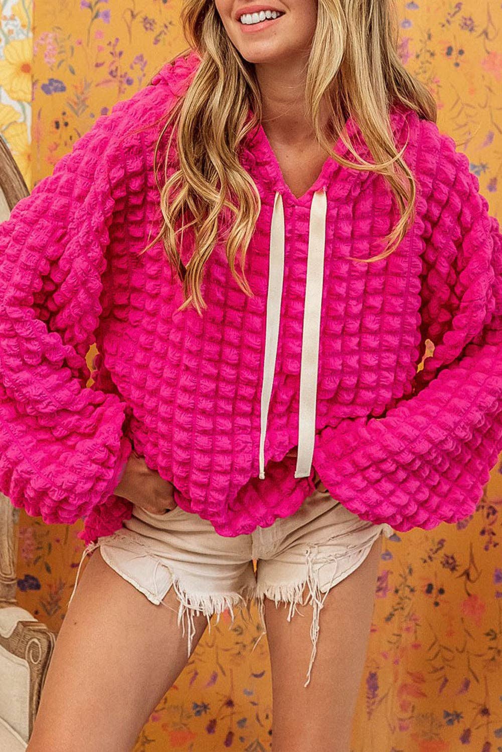 Bubble Textured Pink Hoodie