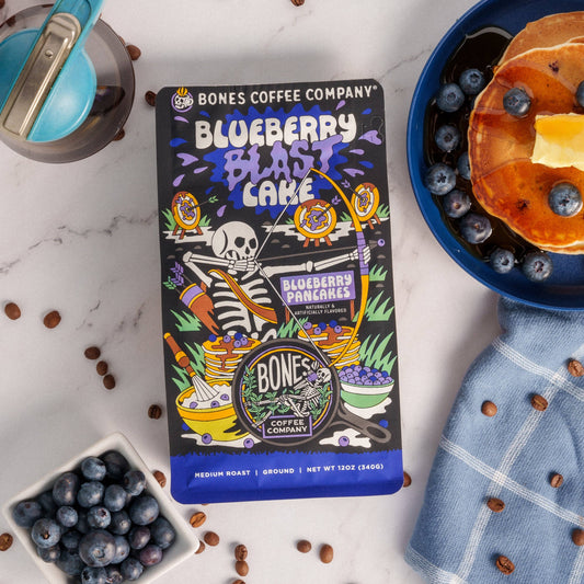 Bones Blueberry Blast Cake Ground 12 oz Coffee