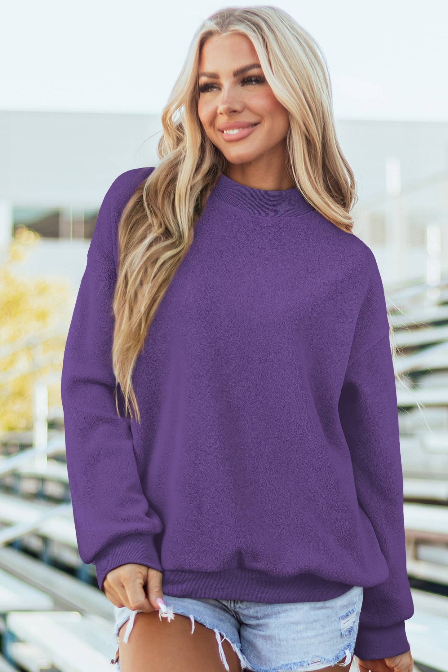 Oversize Reversible Mock Neck Sweatshirt