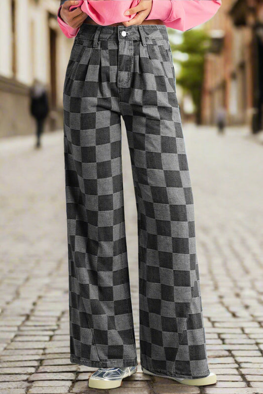 Checkered Wide Leg Jeans