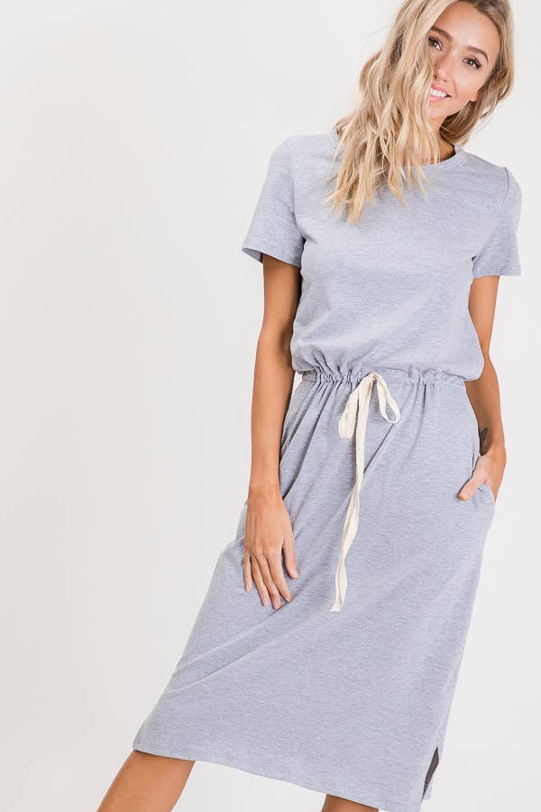 Drawstring Waist Side Pocket T-Shirt Dress