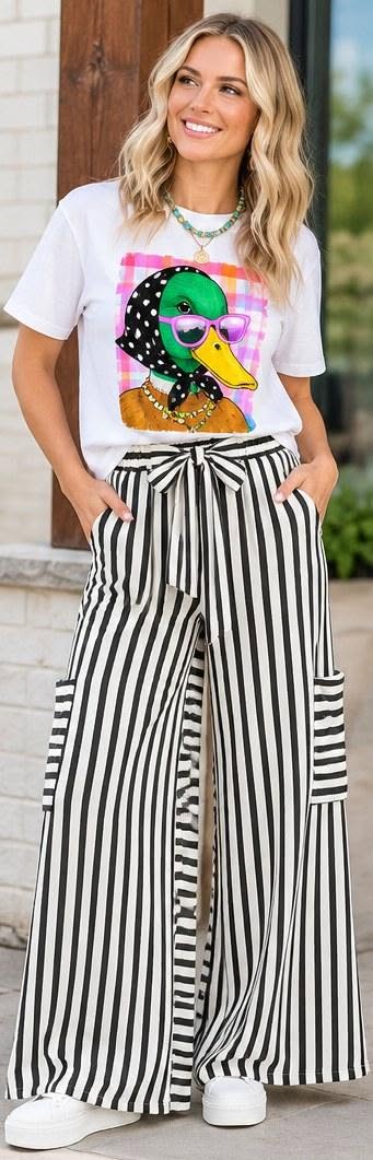 Jade by Jane black and cream striped wide leg pants for women