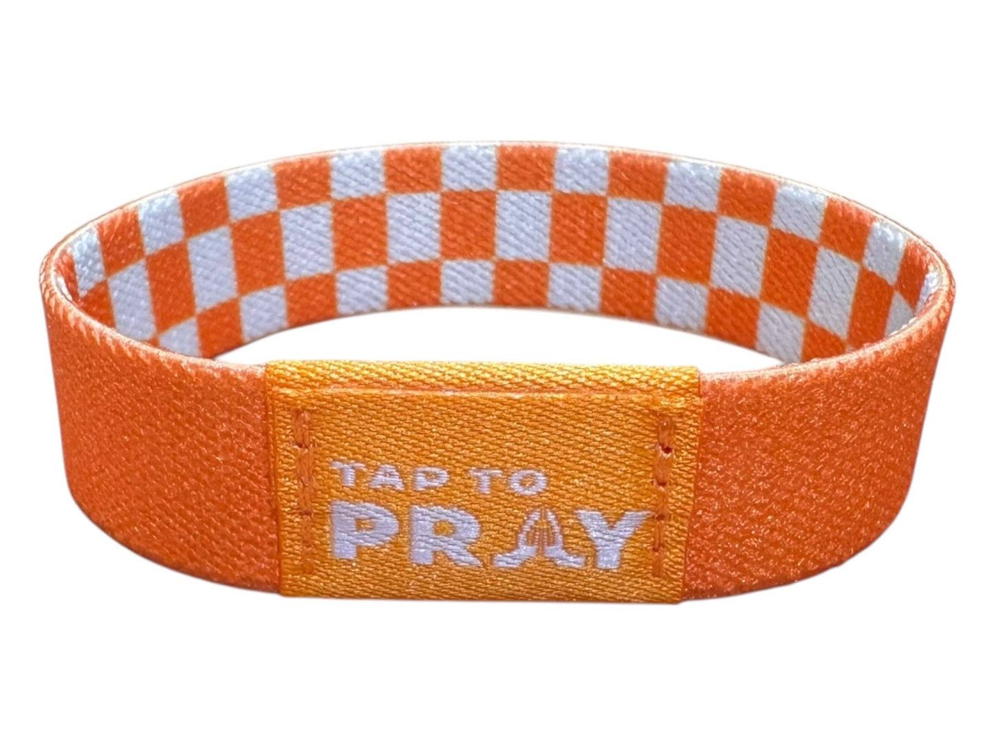 Versible Tap to Pray Wristband-Orange & White Checkers