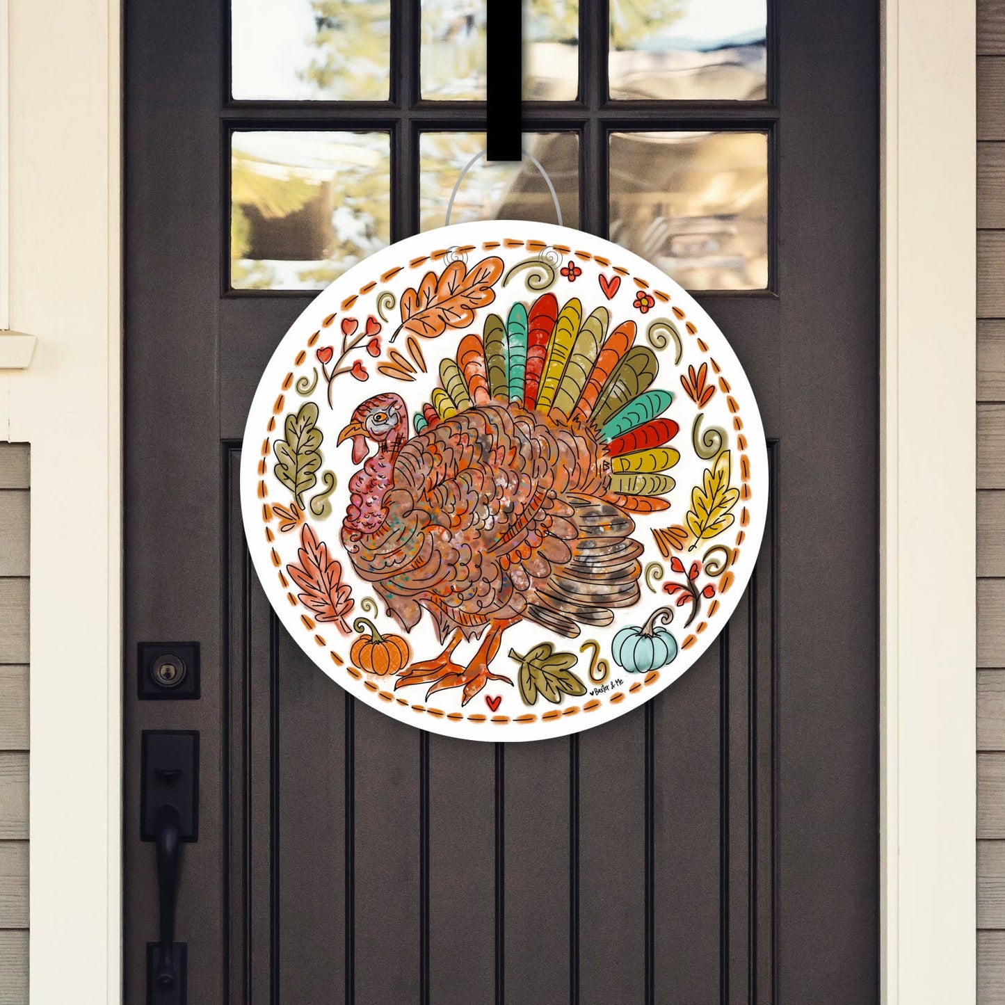 Mr. Feathersworth Colorful Turkey Door Hanger