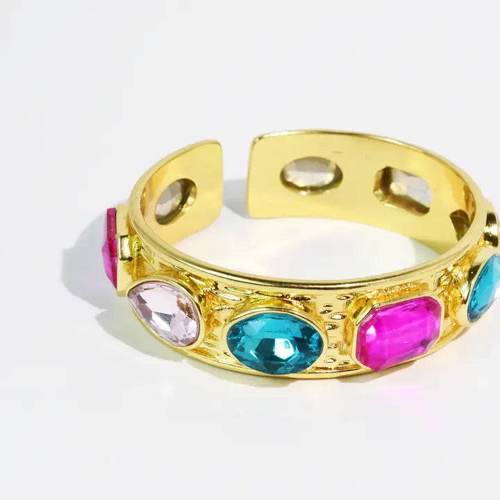 Treasure Jewels Multi Glow Bangle – Colorful Crystal Gold Cuff Bracelet