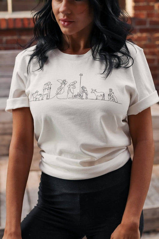 Nativity Vintage White Christmas Tee