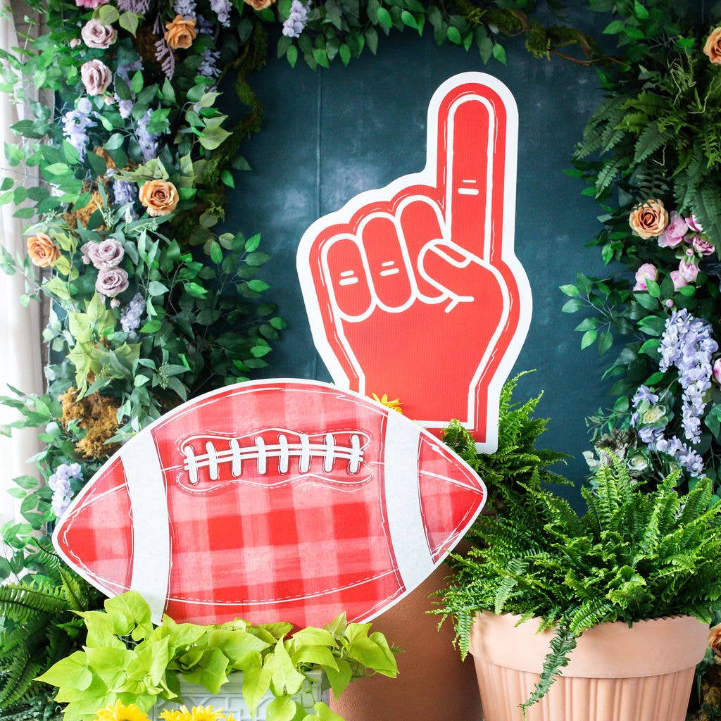 Red Gingham Football Garden Stake