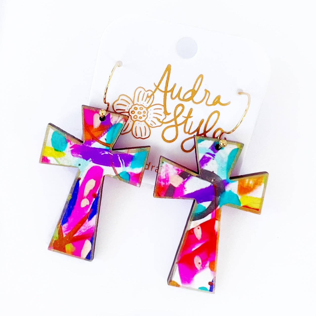 Cross Dangle Earring- Abstract Print