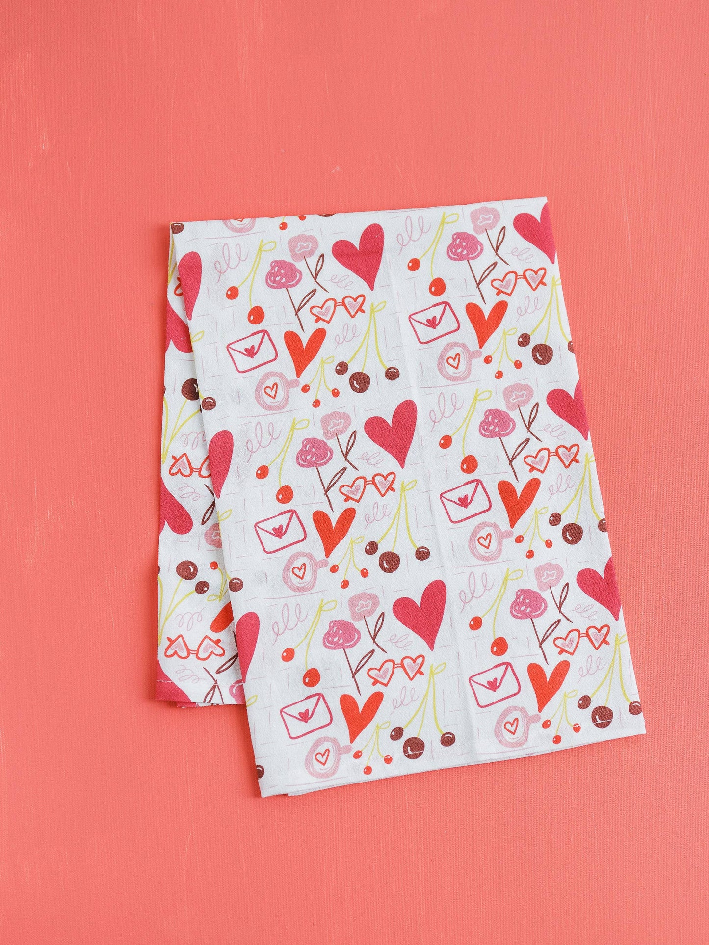 Hearts & Things Full Pattern Tea Towel