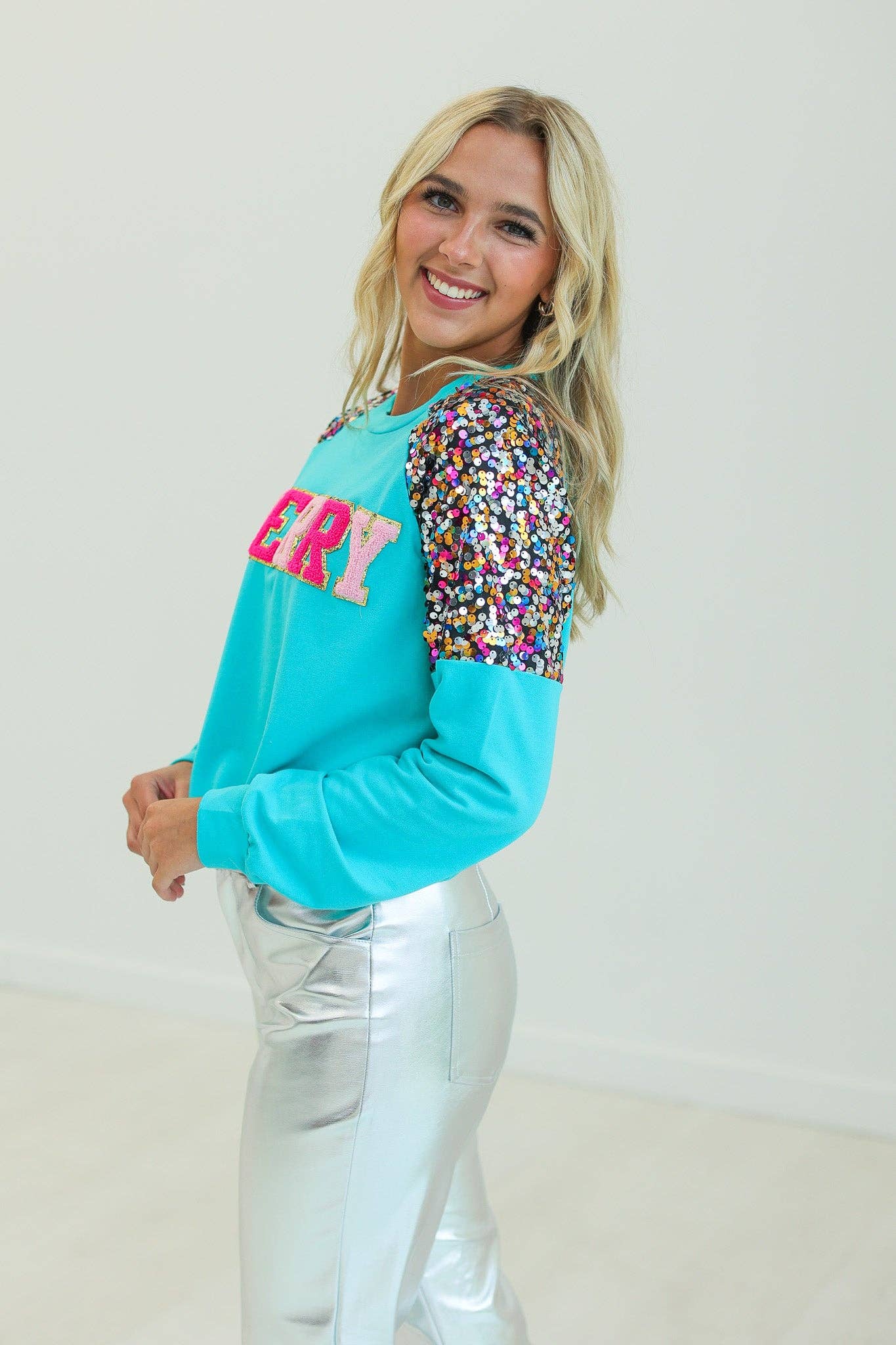 Sequin Merry Turquoise Sweatshirt