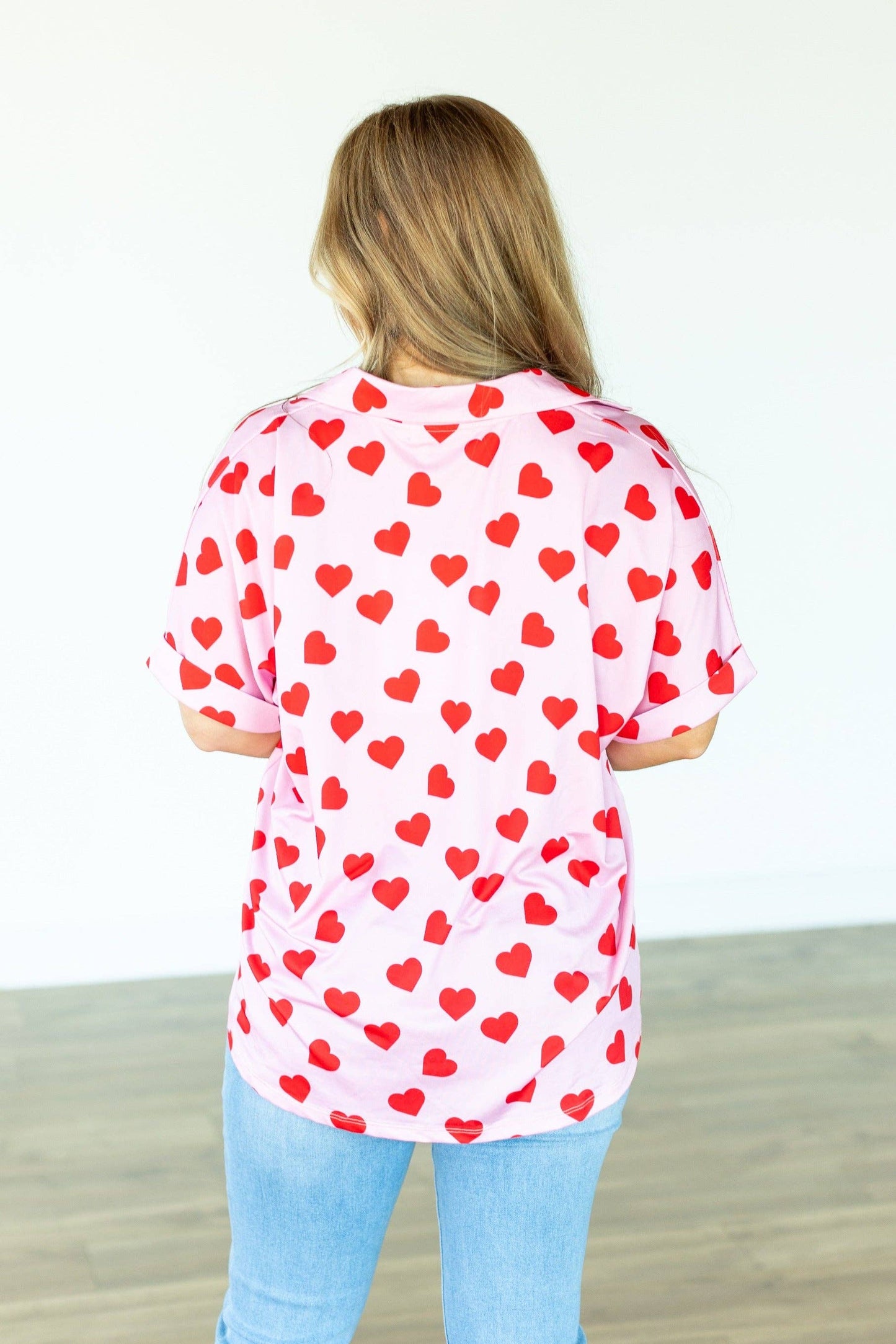 Heart Print Collared Top