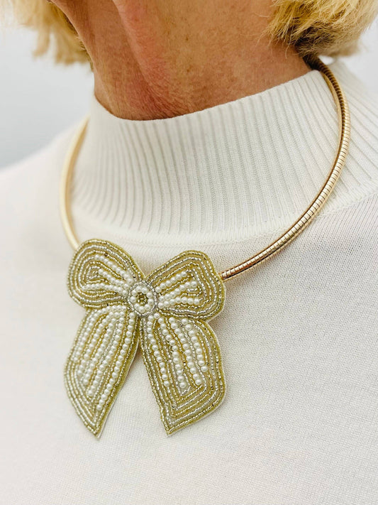 Gold Holiday Bow Christmas Collar