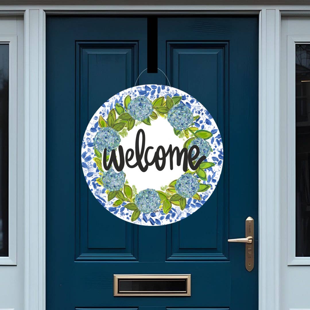 Hydrangeas Welcome Willow Door Hanger