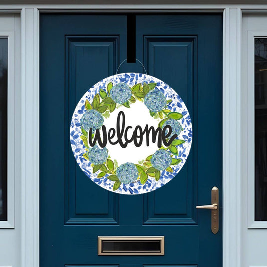 Hydrangeas Welcome Willow Door Hanger