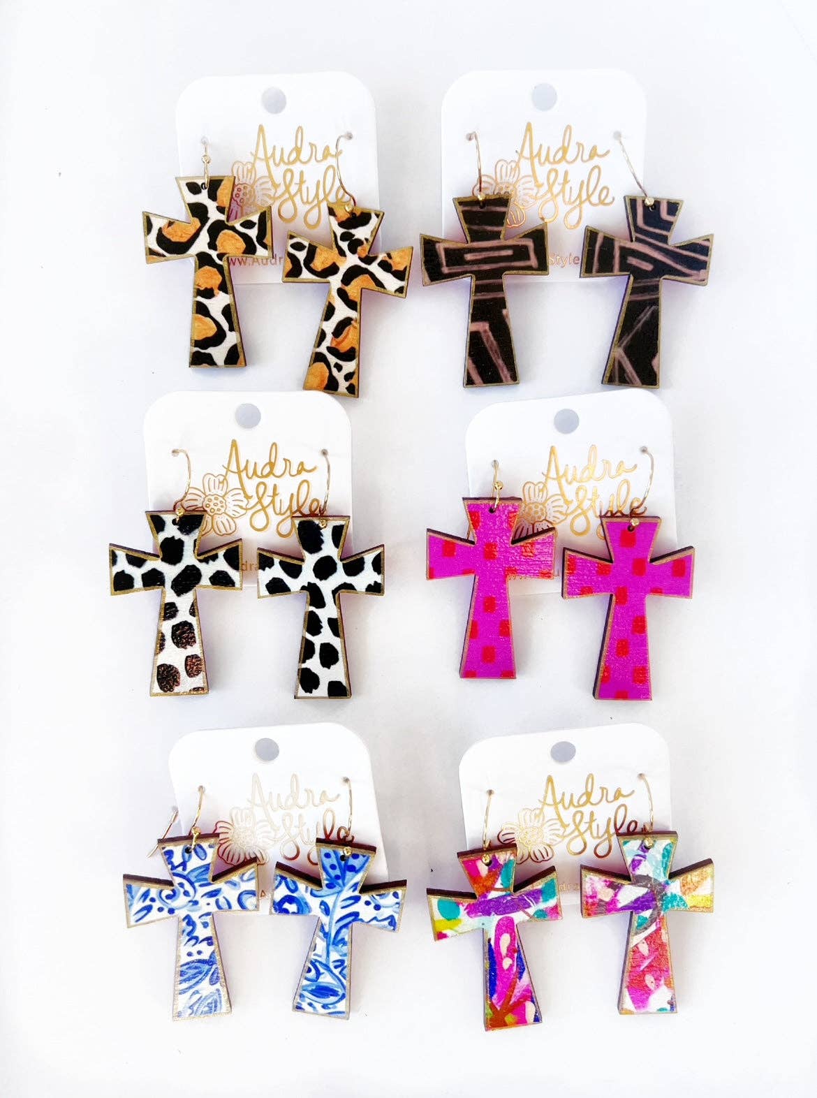 Cross Dangle Earring- Leopard Print