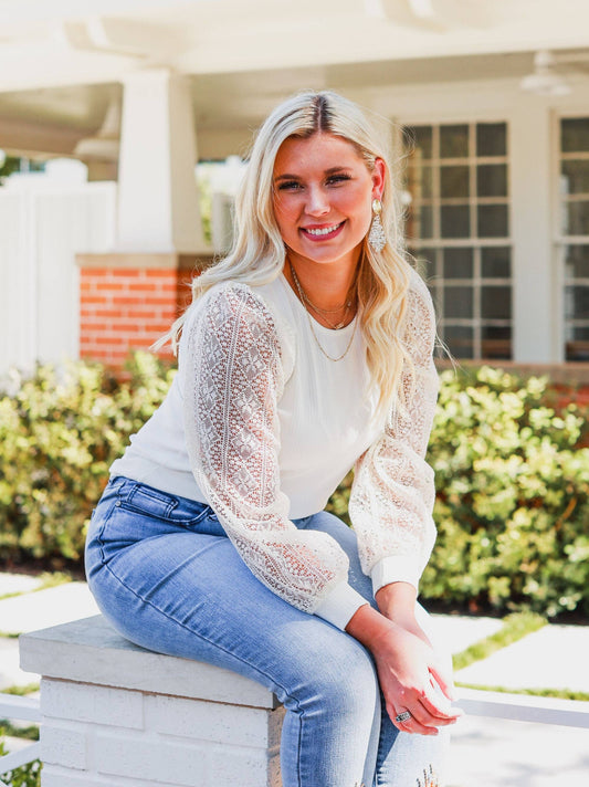 Somebody's Sweetheart Lace Sleeve Top