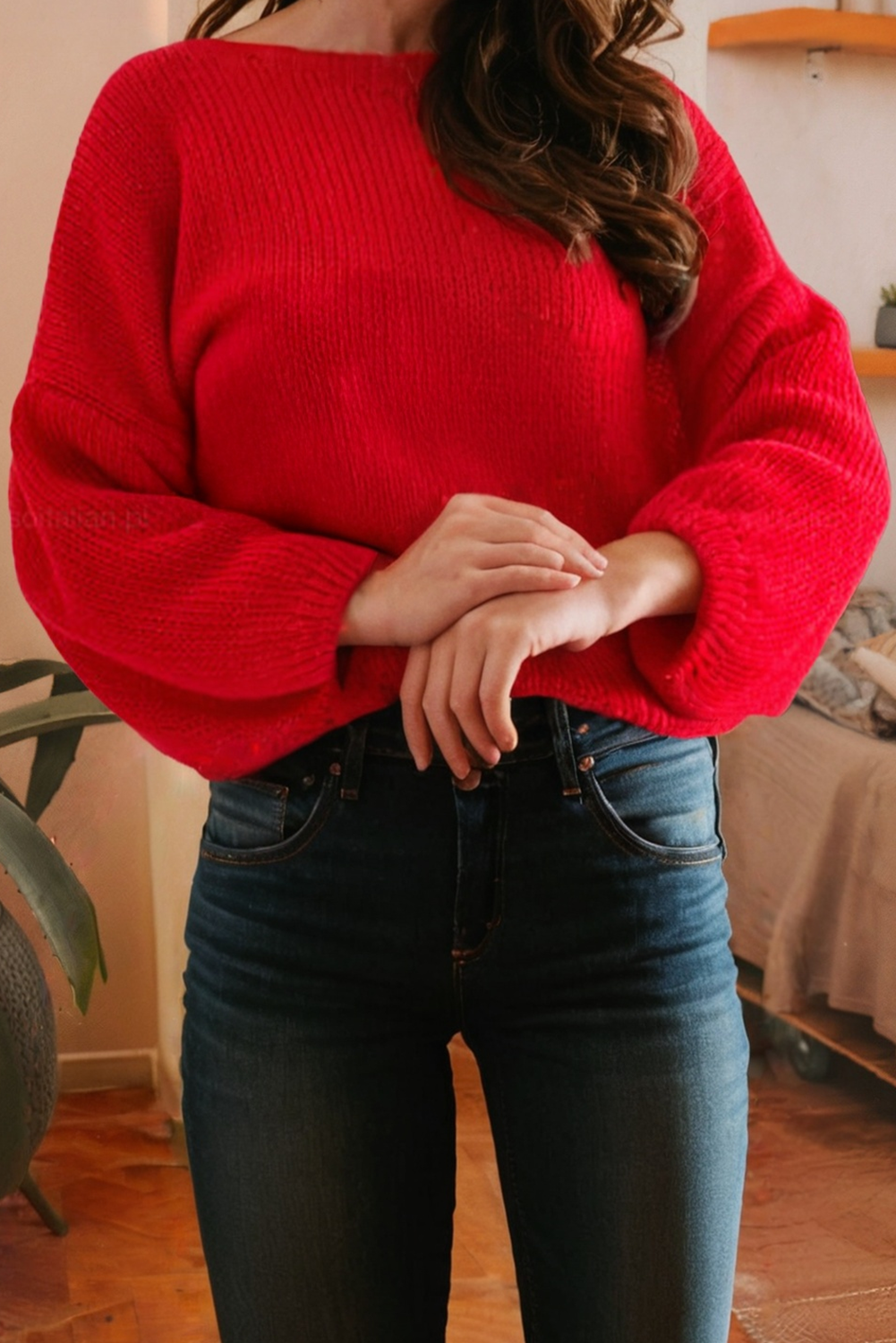 Back Bow Balloon Sleeve Sweater