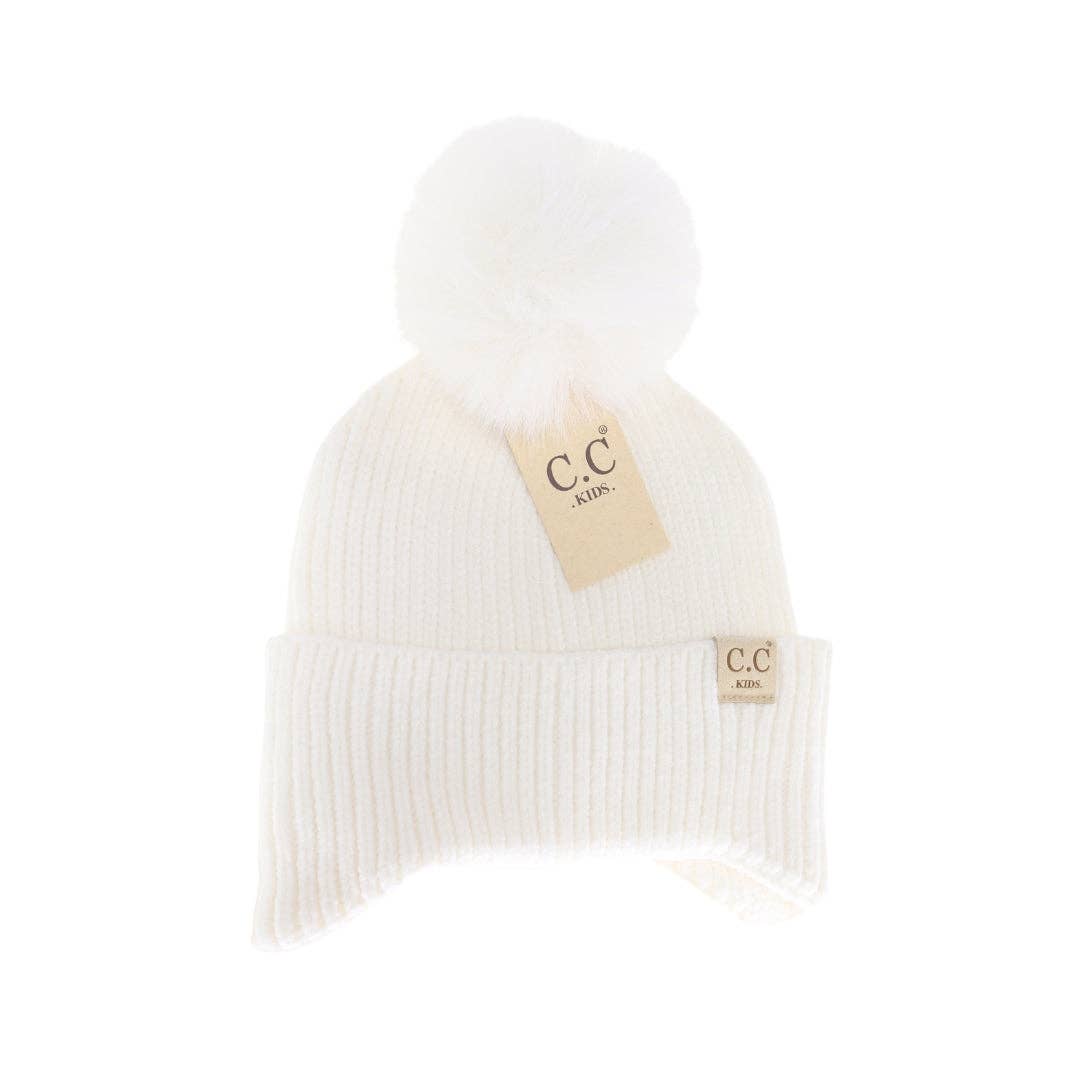 Kids Ear Flap Double Pom C.C Beanie