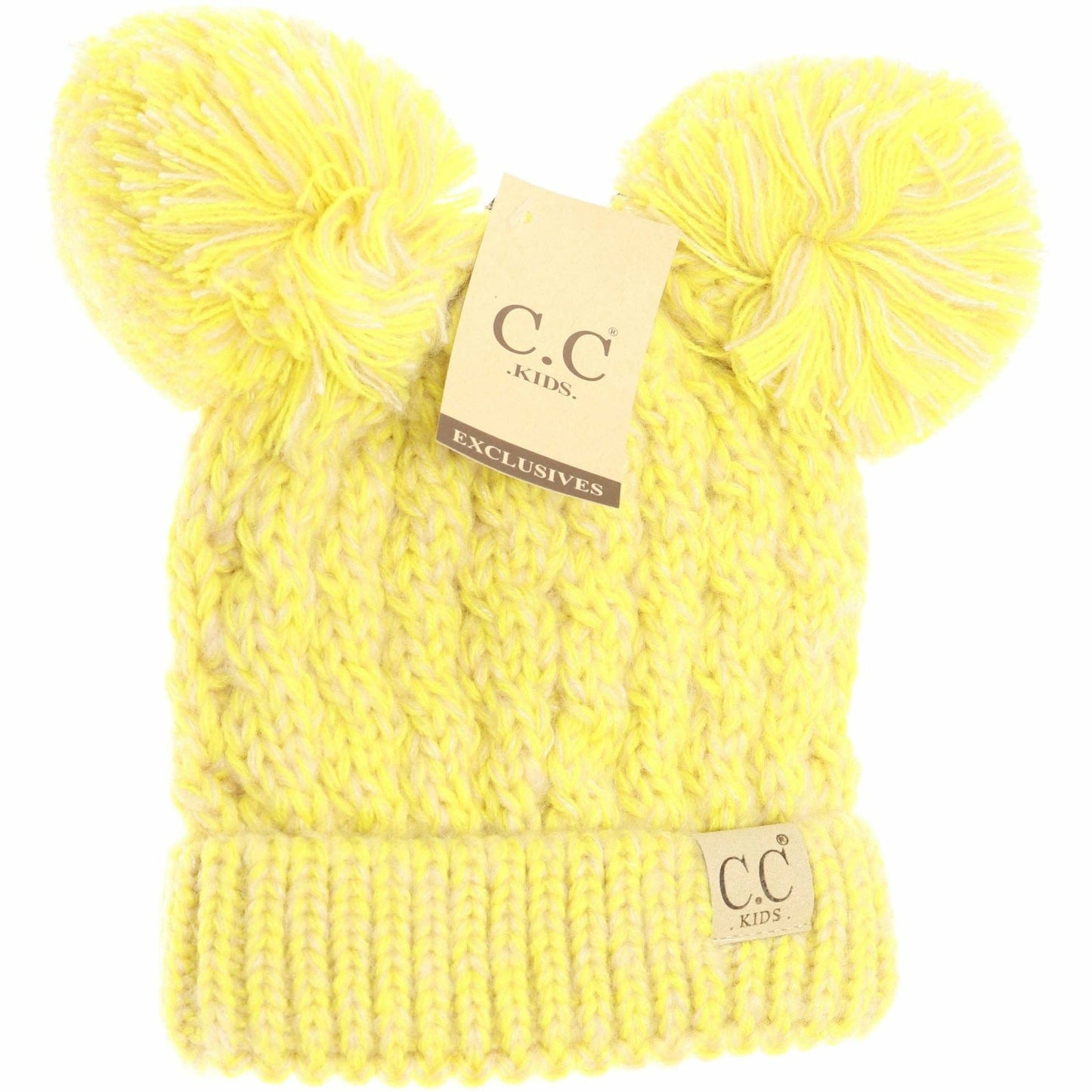 Kids Multi Tone Double Pom CC Beanie